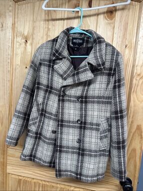 Women’s Gray Plaid Wool Blend Peacoat